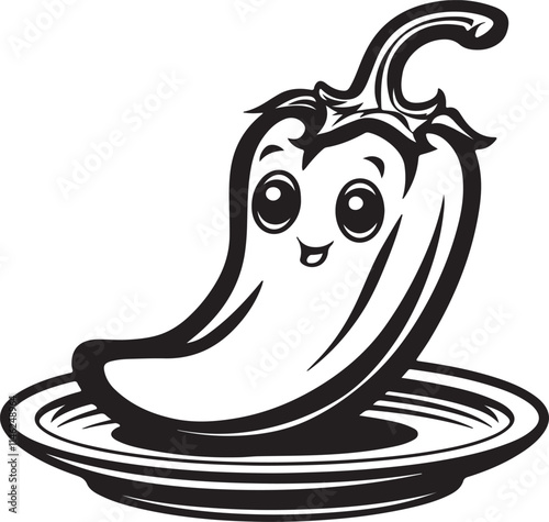 ute chili pepper or brinjal, veggie smiling on a plate silhouette