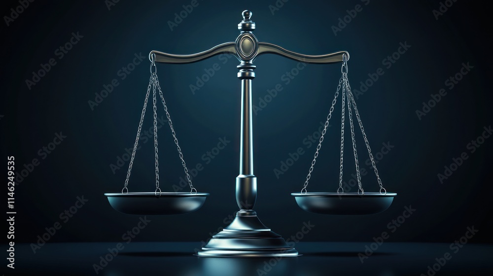 Balanced silver scales of justice on dark background. Balanced silver scales of justice on dark background.