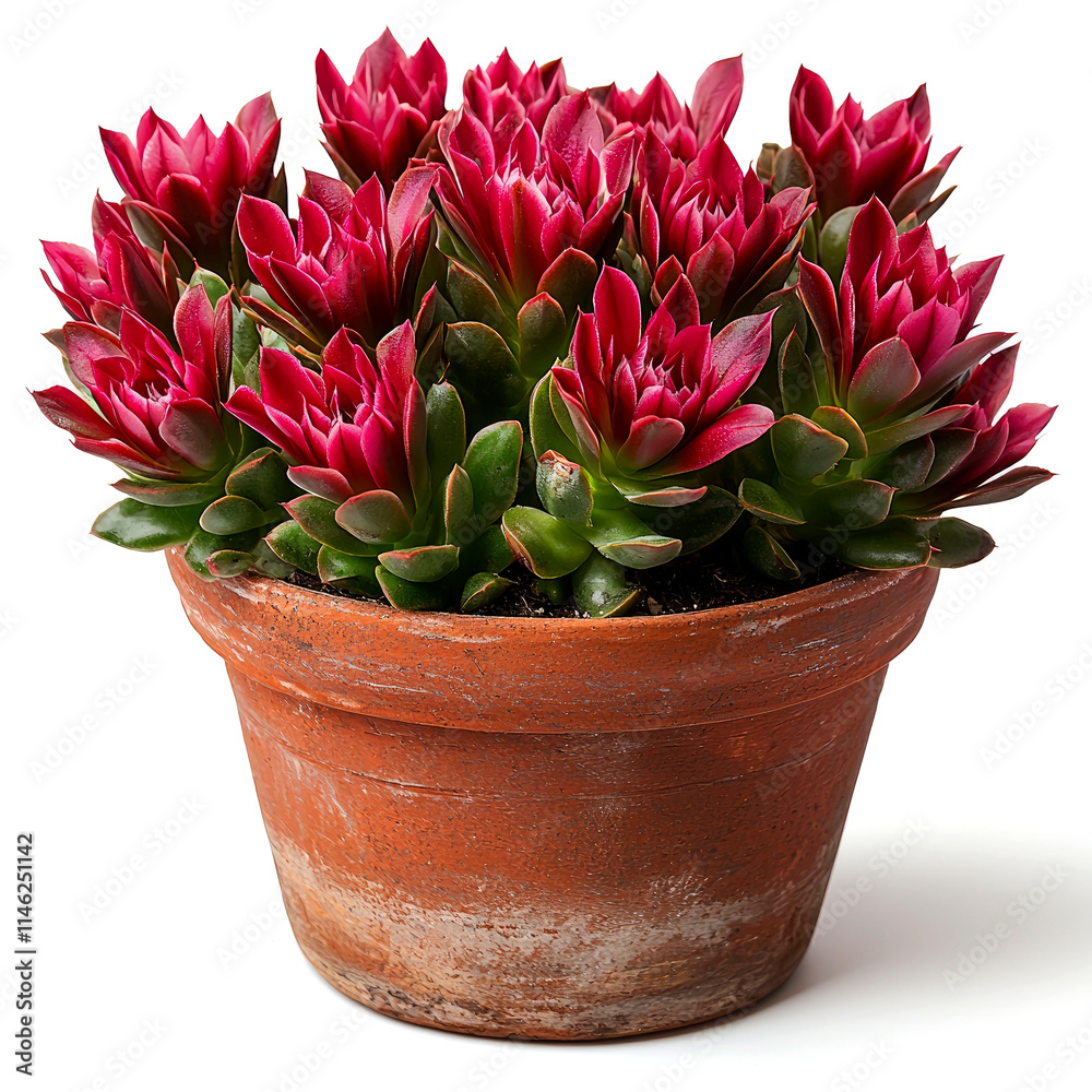Red succulent plant in terracotta pot. Red succulent plant in terracotta pot.