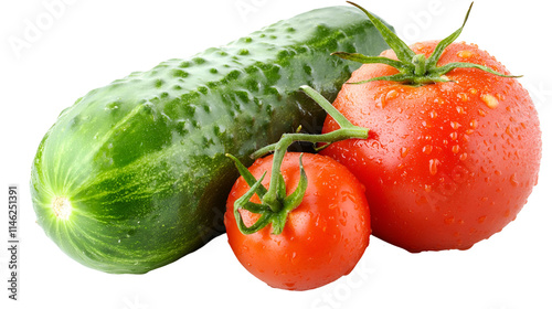 Fresh Cucumber and Tomatoes Juicy, Ripe, Garden Vegetables photo