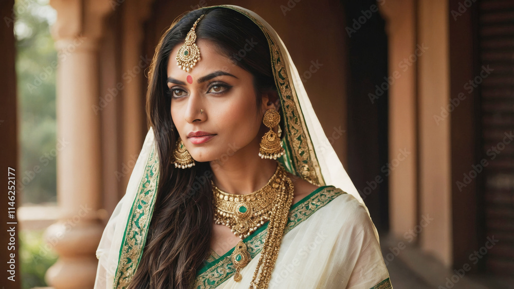 A beautiful young woman wearing a traditional saree A beautiful young woman wearing a traditional saree