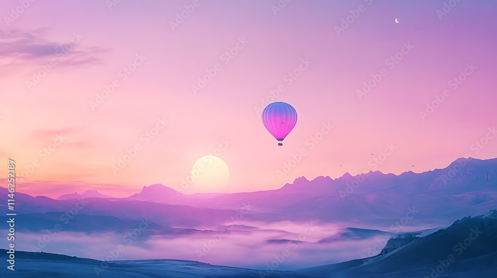 Fototapeta premium hobbies and leisure motion photography, Pastel Hues of a Hot Air Balloon at Sunset