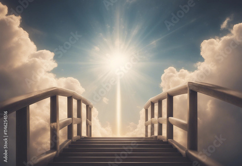 Stairway Leading Up To Heavenly Sky Toward The Light