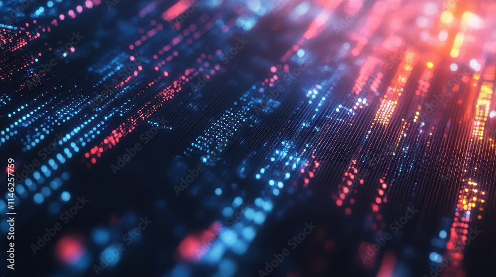 Stream of encoded data. Abstract digital code visualization. Artificial intelligence and machine learning. Big data code representation.
