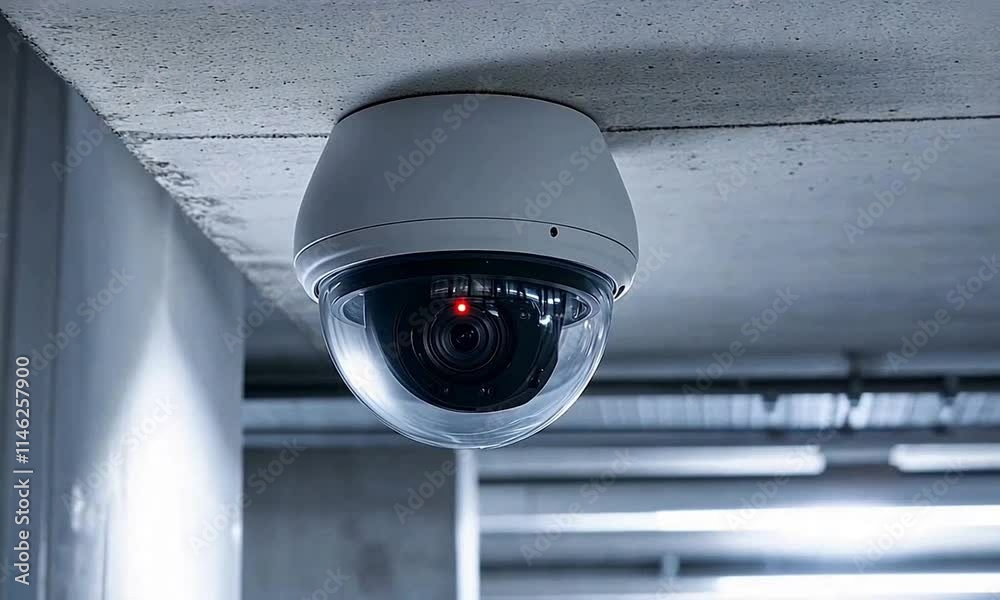 Security camera mounted on a ceiling for surveillance.