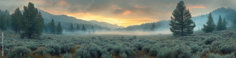 Fototapeta premium Panoramic View of Sagebrush and Forest Fire Smoke in the Distance
