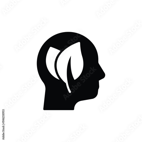 Green thinking icon. Simple solid style. Think green, nature and ecology, person head with leaves, plant, leaf, environment concept. Black silhouette, glyph symbol. Vector illustration isolated.