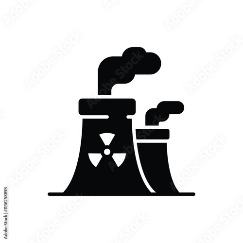 Radiation pollution icon. Simple solid style. Nuclear, power plant, experiment, smoke, industry, environment, technology concept. Black silhouette, glyph symbol. Vector illustration isolated.