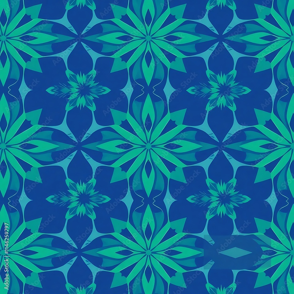 Seamless Blue and Teal Floral Pattern: Abstract floral design with a repeating pattern of blue and teal flowers on a dark blue background. Use for website backgrounds, product design, fabric. Seamless Blue and Teal Floral Pattern: Abstract floral design with a repeating pattern of blue and teal flowers on a dark blue background. Use for website backgrounds, product design, fabric.