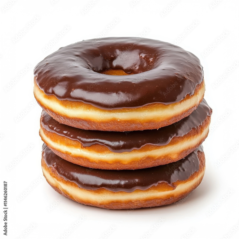 Chocolate donuts stacked on a white background Chocolate donuts stacked on a white background