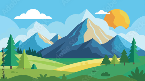 landscape with mountains sun set vector illustration