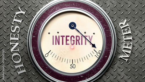 Integrity and Honesty that is hitting a full scale, showing a very high level of integrity, overload of it, too much of it. Maximum value, off the charts.  ,3d illustration