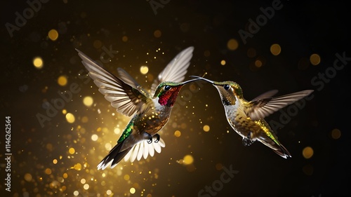 A golden Humming bird and gold glitters