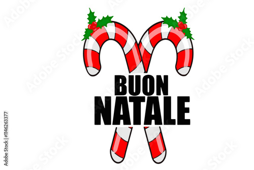Disegno vettoriale con il testo “buon natale” decorato con bastoncini di zucchero, creando un tema festivo e allegro per le vacanze