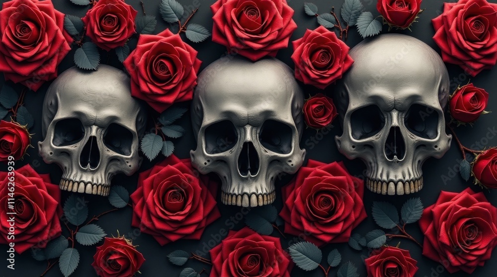 Gothic Skull and Rose Seamless Pattern Gothic Skull and Rose Seamless Pattern