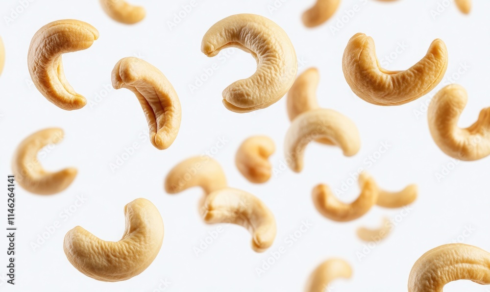 A bunch of cashews are flying through the air A bunch of cashews are flying through the air