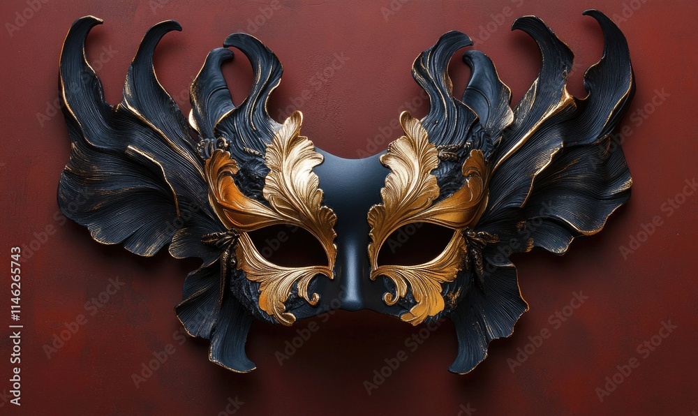 Naklejka premium A gold and black mask with gold trim