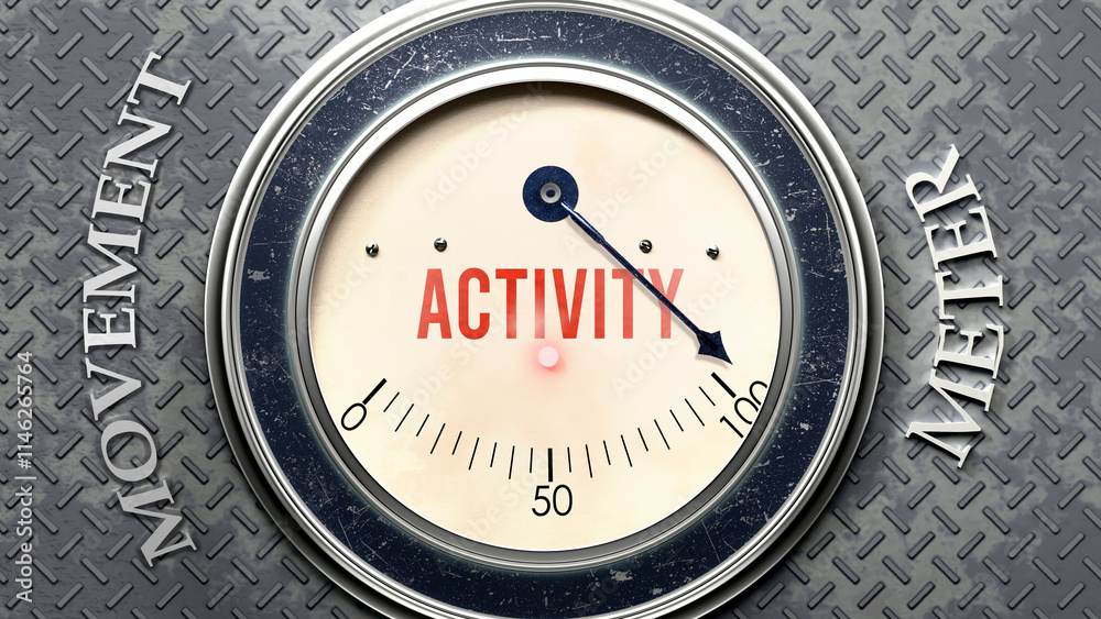 Activity and Movement that is hitting a full scale, showing a very high level of activity, overload of it, too much of it. Maximum value, off the charts. ,3d illustration Activity and Movement that is hitting a full scale, showing a very high level of activity, overload of it, too much of it. Maximum value, off the charts. ,3d illustration