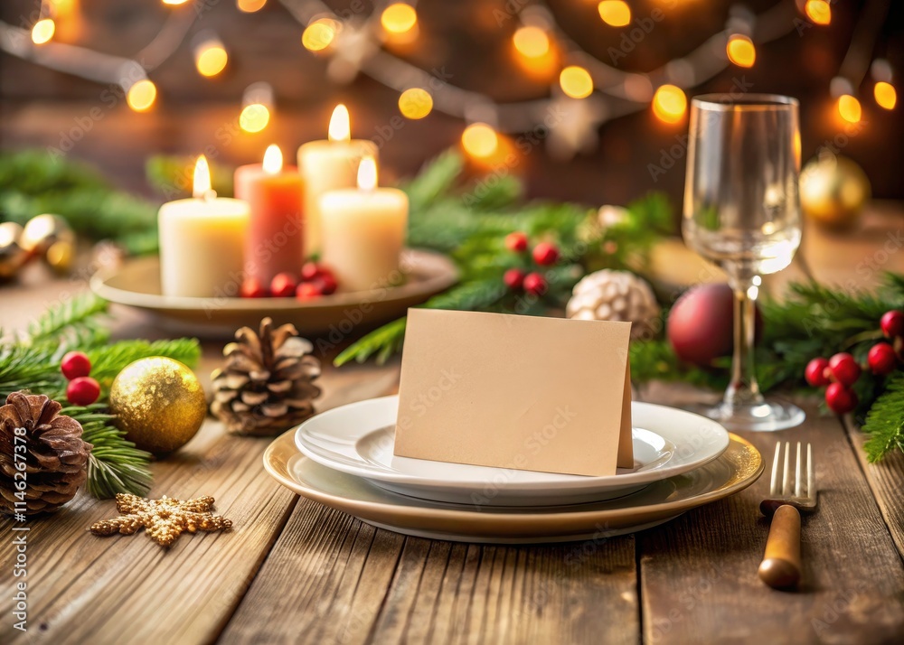 Elegant beige Christmas place cards, nestled in a festive table setting, complete with a charming seating chart. Elegant beige Christmas place cards, nestled in a festive table setting, complete with a charming seating chart.
