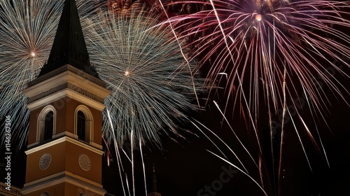 Vienna City Hall with fireworks in the background photo