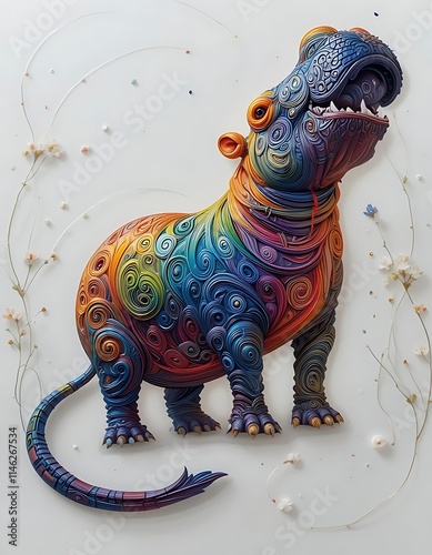 Colorful Intricate Hippo Sculpture photo