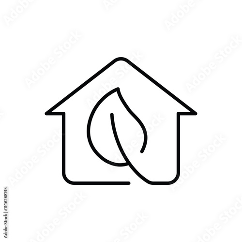 Eco house icon. Simple outline style. Home and tree leaf, building, green, construction, nature, environment, life, ecology concept. Thin line symbol. Vector illustration isolated.