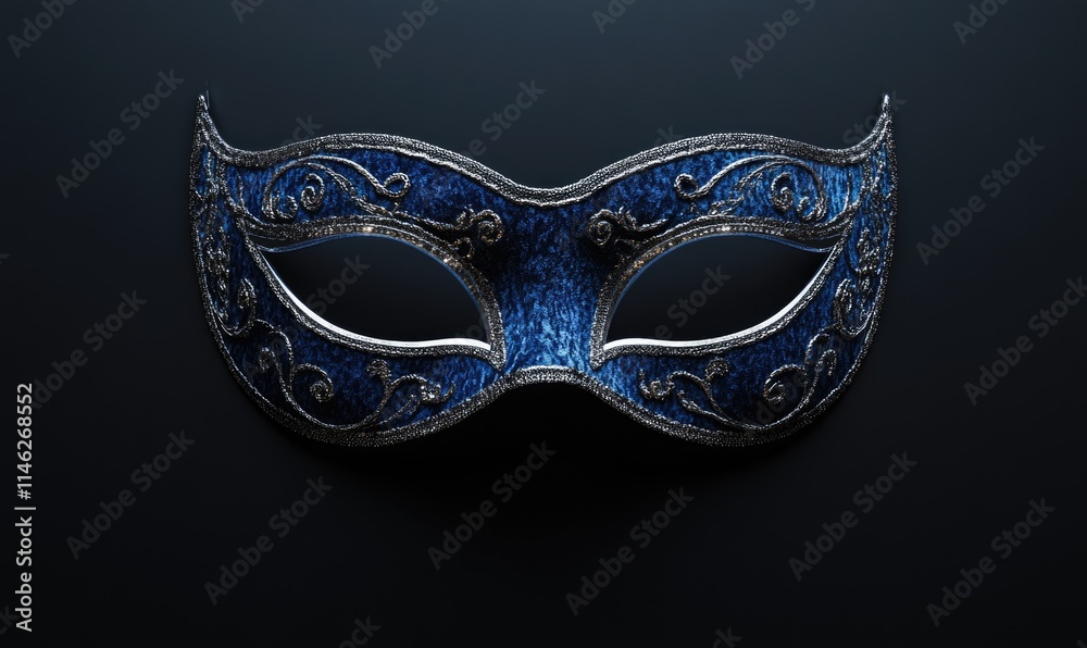 A blue mask with silver trim