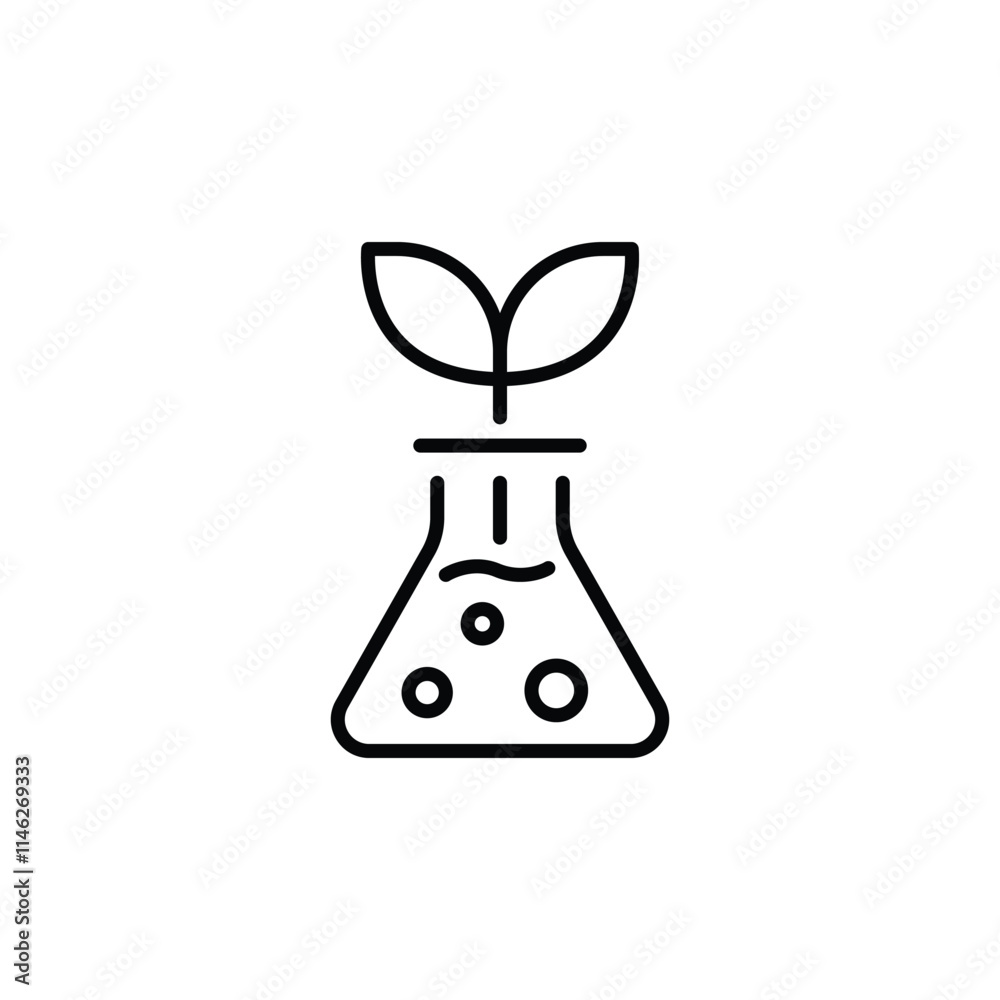 Plant research icon. Simple outline style. Laboratory test, flask, beaker, leaf, science, lab, smell, experiment, chemical concept. Thin line symbol. Vector illustration isolated. Plant research icon. Simple outline style. Laboratory test, flask, beaker, leaf, science, lab, smell, experiment, chemical concept. Thin line symbol. Vector illustration isolated.