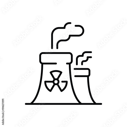 Radiation pollution icon. Simple outline style. Nuclear, power plant, experiment, smoke, industry, environment, technology concept. Thin line symbol. Vector illustration isolated.