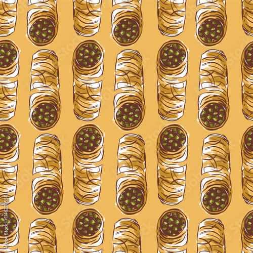 Arabic Baklava Sweet Vector Seamless Pattern