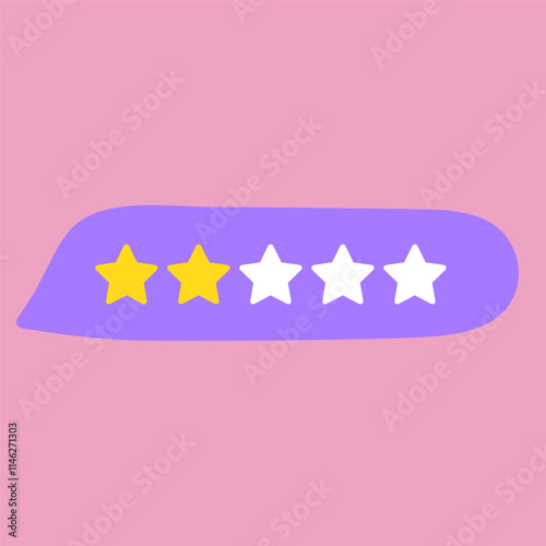 Hand drawn speech bubble with two star rating review. Vector illustration on pink background.