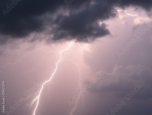 Lightning Strikes: A dramatic close-up of a lightning bolt striking through a stormy sky. The powerful energy of the storm is captured in this electrifying image. 