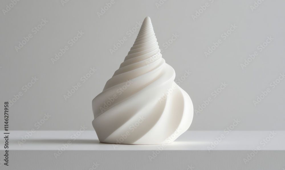 A white sculpture of a cone shaped ice cream cone A white sculpture of a cone shaped ice cream cone