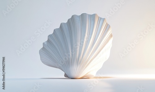 A white shell is laying on a white surface