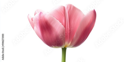 Isolated pink tulip displayed on a white background, featuring a detailed clipping path to highlight the pink tulip s vibrant color and delicate petals for artistic purposes. photo