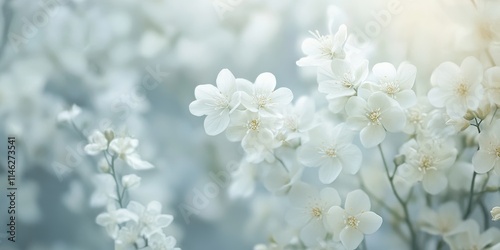 A detailed view of a white floral arrangement captured in a gentle blur, highlighting the delicate beauty of the blooms in soft focus.