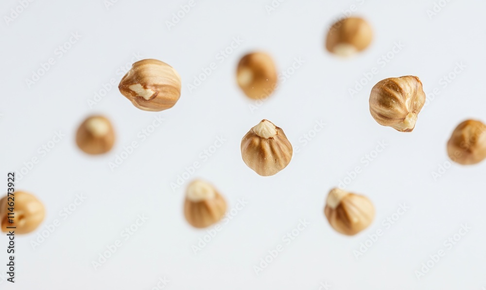 A bunch of nuts are flying through the air A bunch of nuts are flying through the air