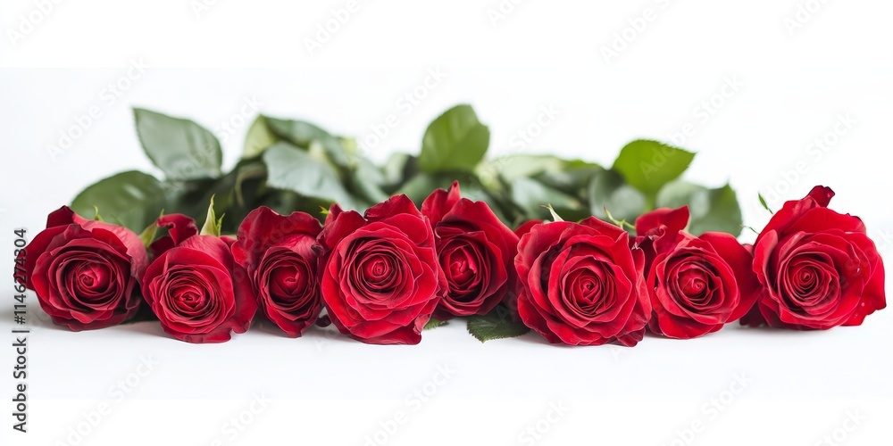 Obraz premium Bunch of red rose flowers beautifully arranged and isolated on a white background, showcasing the stunning elegance of red rose flowers in a striking display. Perfect for floral themes.
