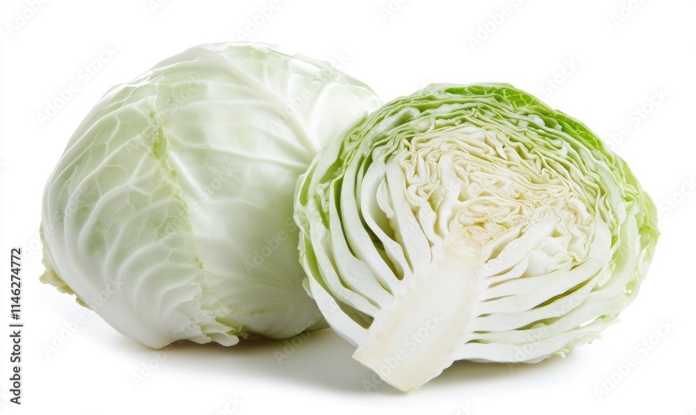 Obraz premium A white cabbage is cut in half