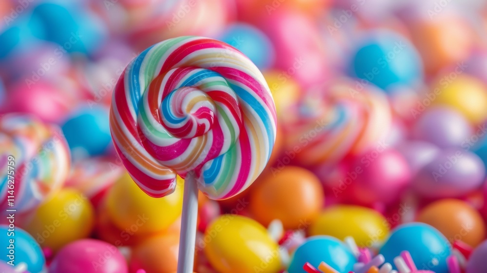 Colorful lollipops and candy in a vibrant display Colorful lollipops and candy in a vibrant display