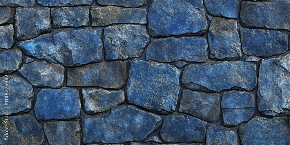 Obraz premium Seamless texture showcasing a blue stone wall, perfect for creating an abstract background. This blue stone wall texture enhances any design project with its unique patterns.