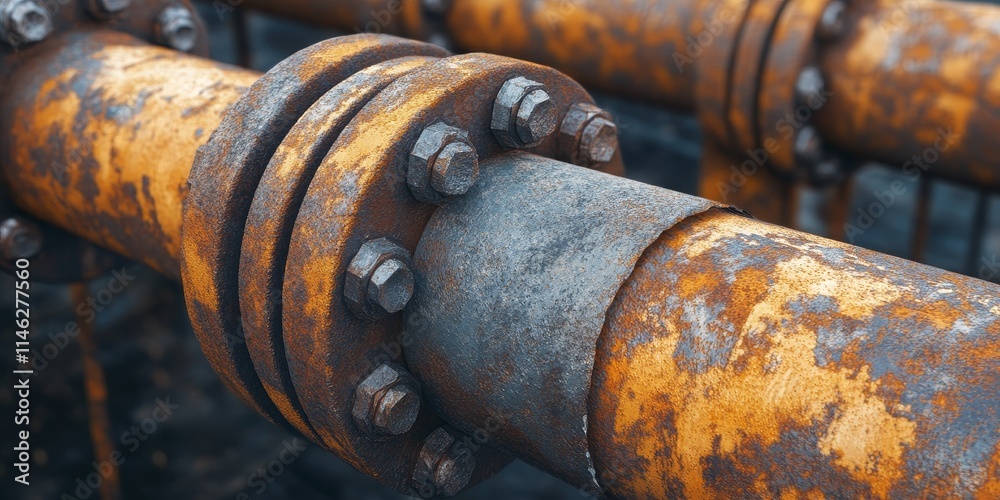 Fragment of a pipeline showcasing a gas pipe with a shale connection. This steel pipeline is essential for gas supply in industrial facilities. A detailed close up of the gas pipe highlights the slate Fragment of a pipeline showcasing a gas pipe with a shale connection. This steel pipeline is essential for gas supply in industrial facilities. A detailed close up of the gas pipe highlights the slate