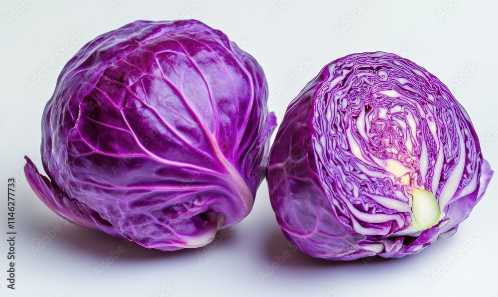 Two purple cabbage heads are shown Two purple cabbage heads are shown