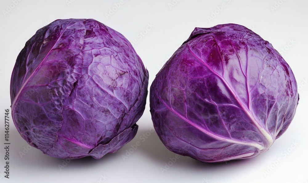 Two purple cabbage heads are on a white background Two purple cabbage heads are on a white background