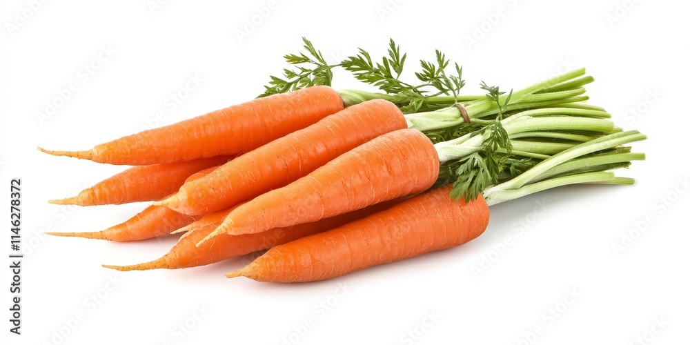 Fresh carrots displayed in isolation against a white background, showcasing their vibrant color and natural beauty. These fresh carrots highlight the appeal of healthy eating and fresh produce. Fresh carrots displayed in isolation against a white background, showcasing their vibrant color and natural beauty. These fresh carrots highlight the appeal of healthy eating and fresh produce.