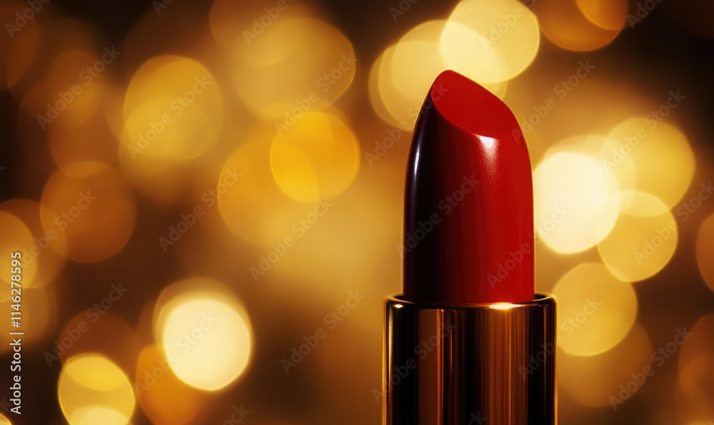 A red lipstick is on a table