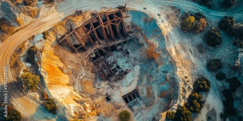 Wallpaper Mural Drone view of an abandoned mine, showcasing the intriguing features of an abandoned mine site, highlighting the unique landscape and structures of the abandoned mine. Torontodigital.ca