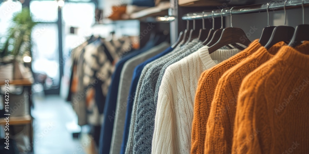 Wool pullover displayed prominently within a retail environment, showcasing the stylish wool pullover design that stands out among various other garments in the shop setting. Wool pullover displayed prominently within a retail environment, showcasing the stylish wool pullover design that stands out among various other garments in the shop setting.