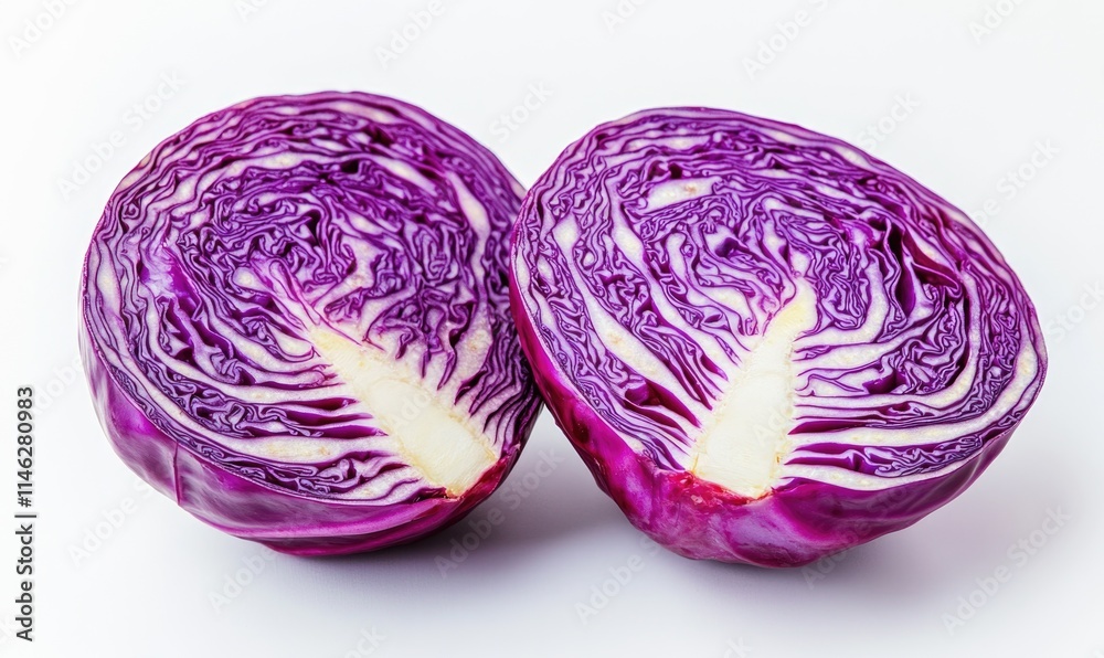 Two pieces of purple cabbage are cut in half Two pieces of purple cabbage are cut in half