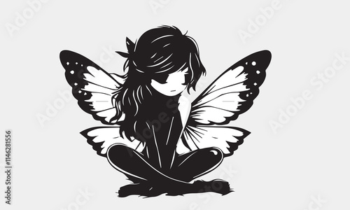 female angel woman with feather wings silhouette